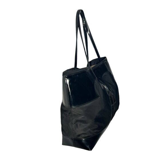 Tory Burch Ella Tote Bag ! Black Patent Leather & Nylon Material - Picture 3 of 12